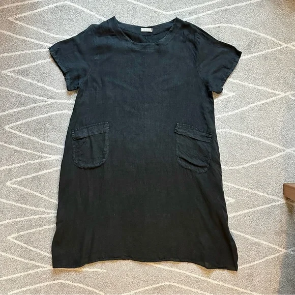Black Italian Linen Casual Dress Coverup - Picture 1 of 2